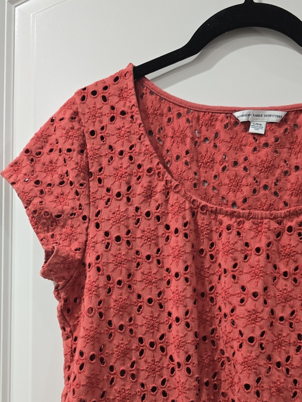 AMERICAN EAGLE OUTFITTERS Rust Eyelet Scoop Neck Short Sleeve Cropped Tee, Large - Picture 2 of 12